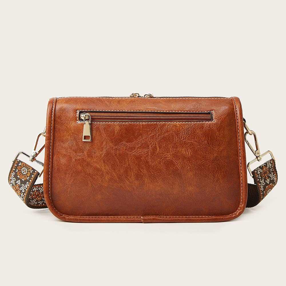 Brown Bohemian Wide Shoulder Strap Crossbody Bag