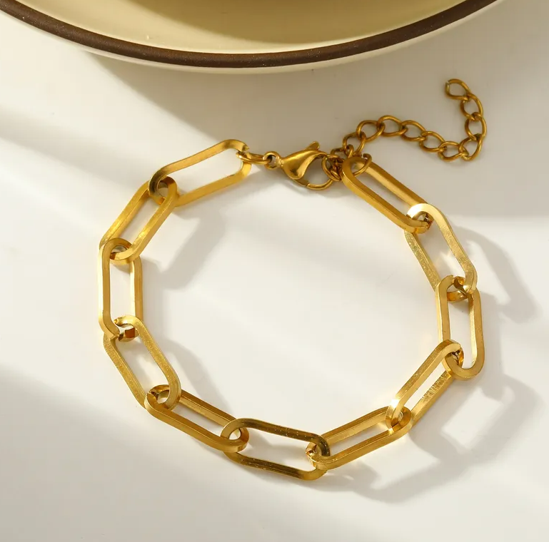 Gold Plated Stainless Steel Paper Clip Bracelet