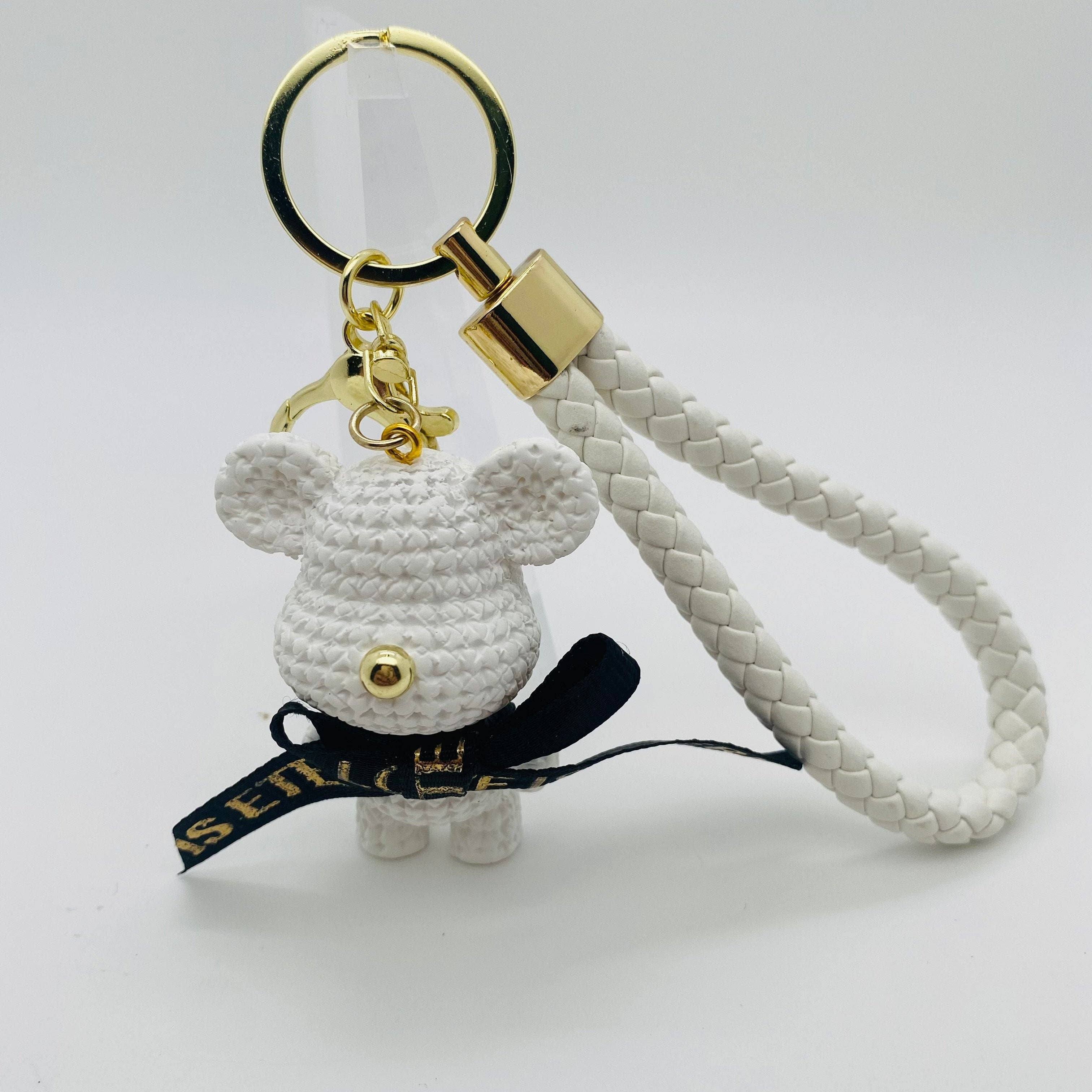 White Cartoon Resin Bear Doll Keychain