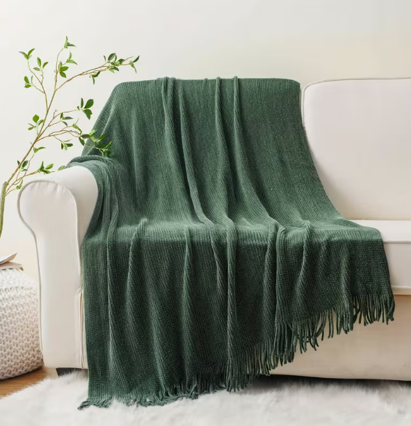 Soft Chenille Emerald Throw Blanket