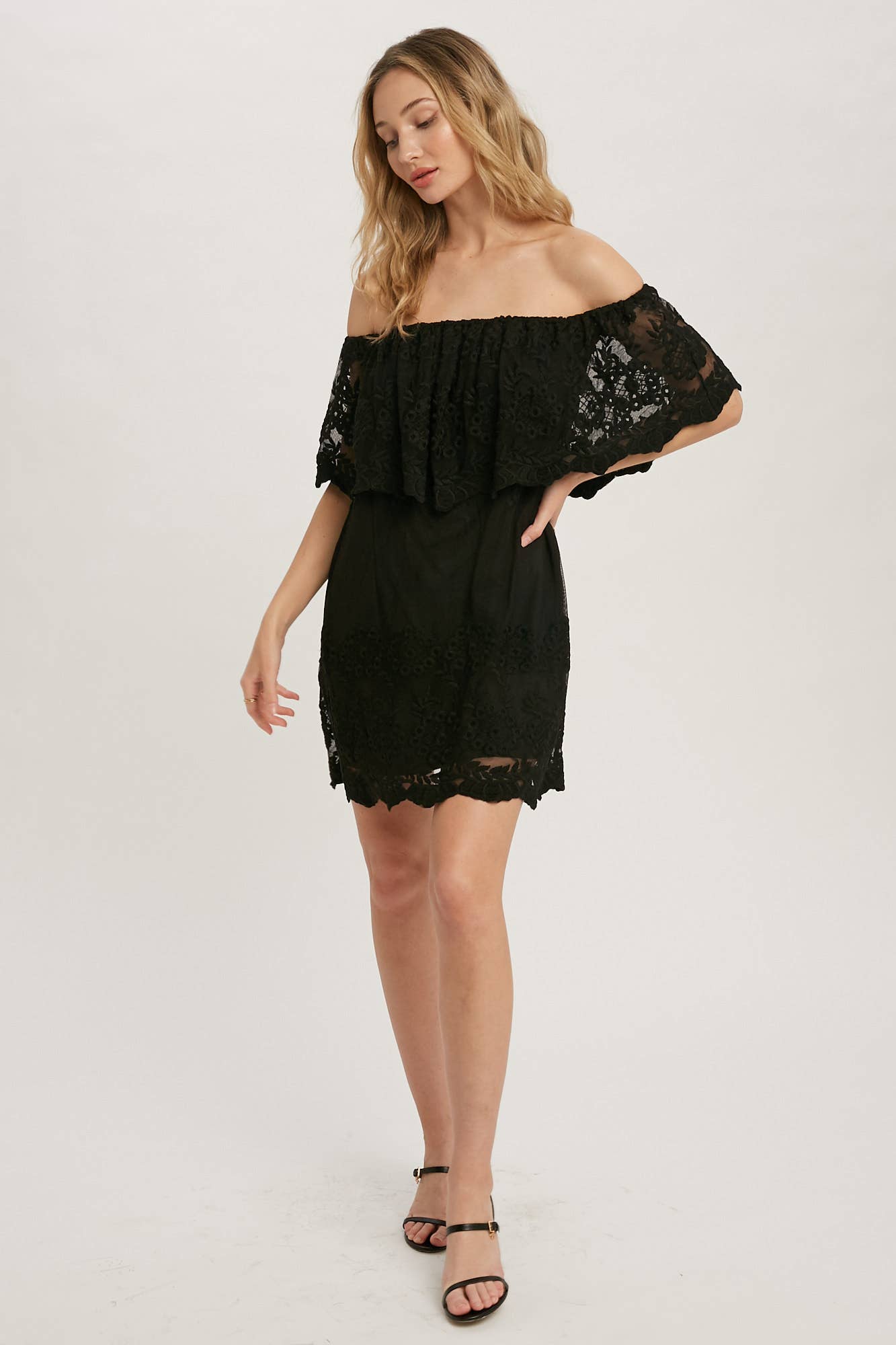Off the Shoulder Short Black Lace Dress