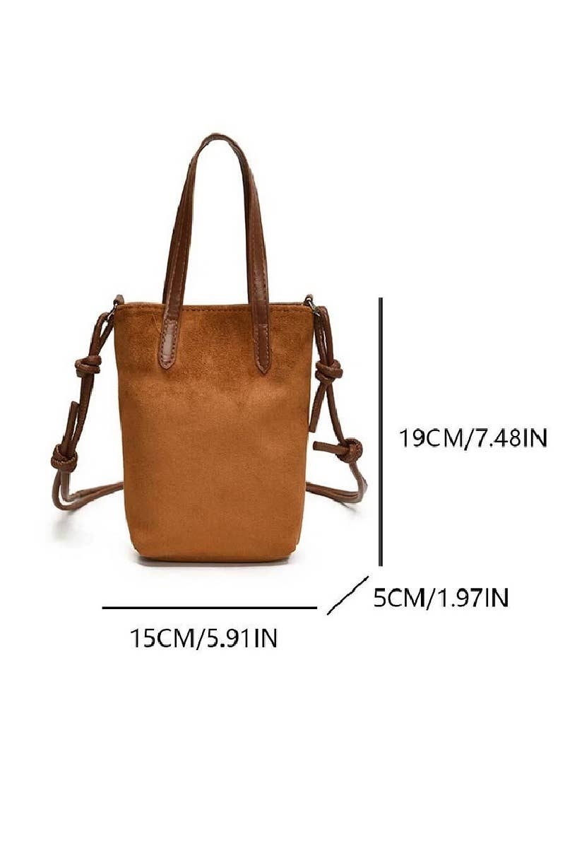 Camel Suede Crossbody Tote Bag