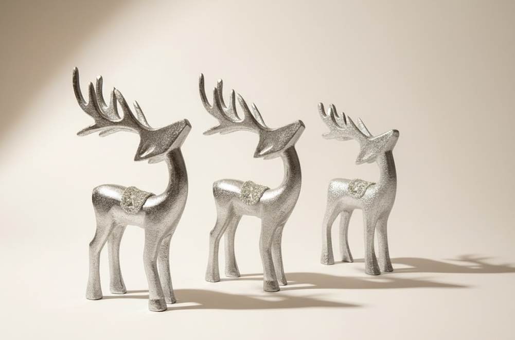 3PC Silver Reindeer Set