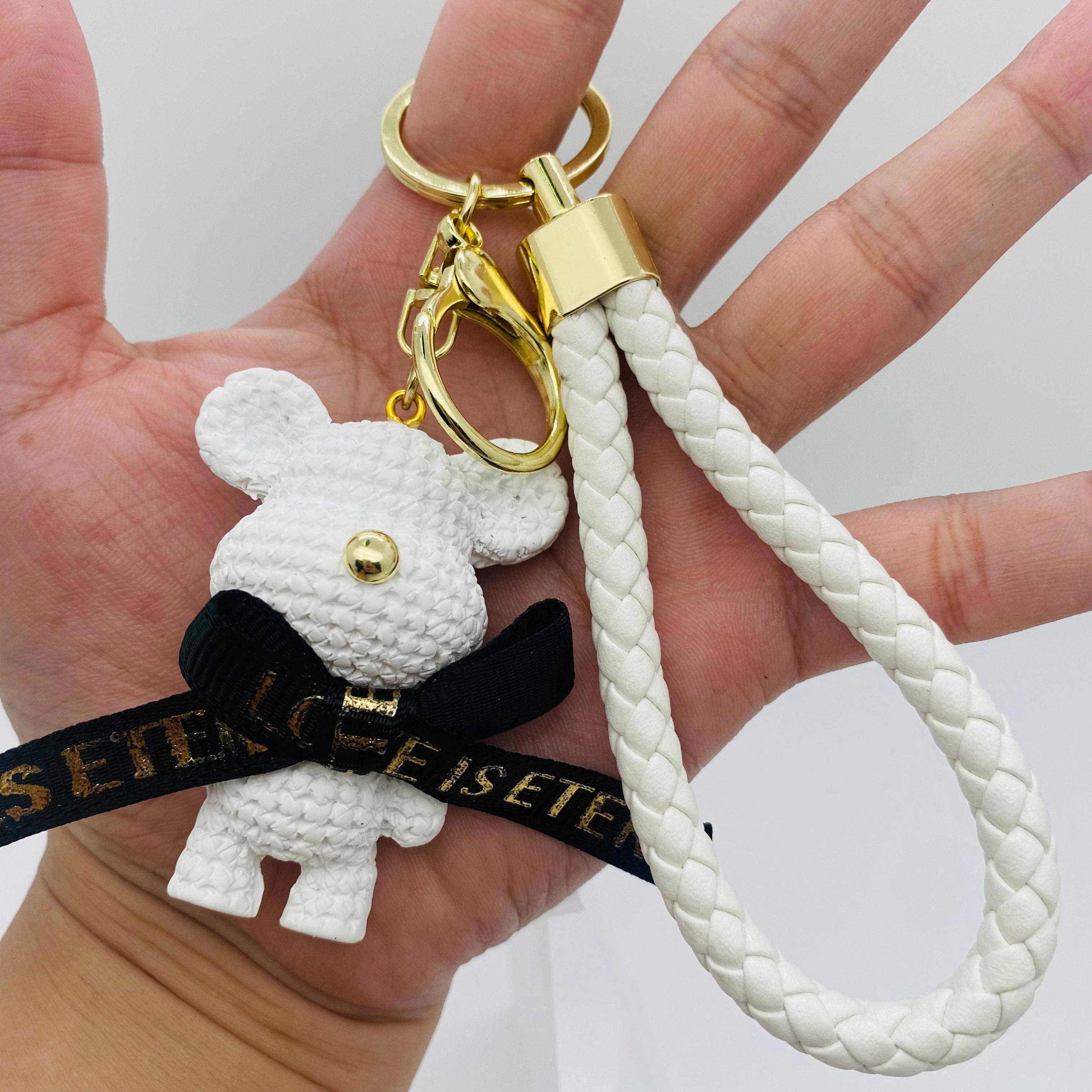 White Cartoon Resin Bear Doll Keychain
