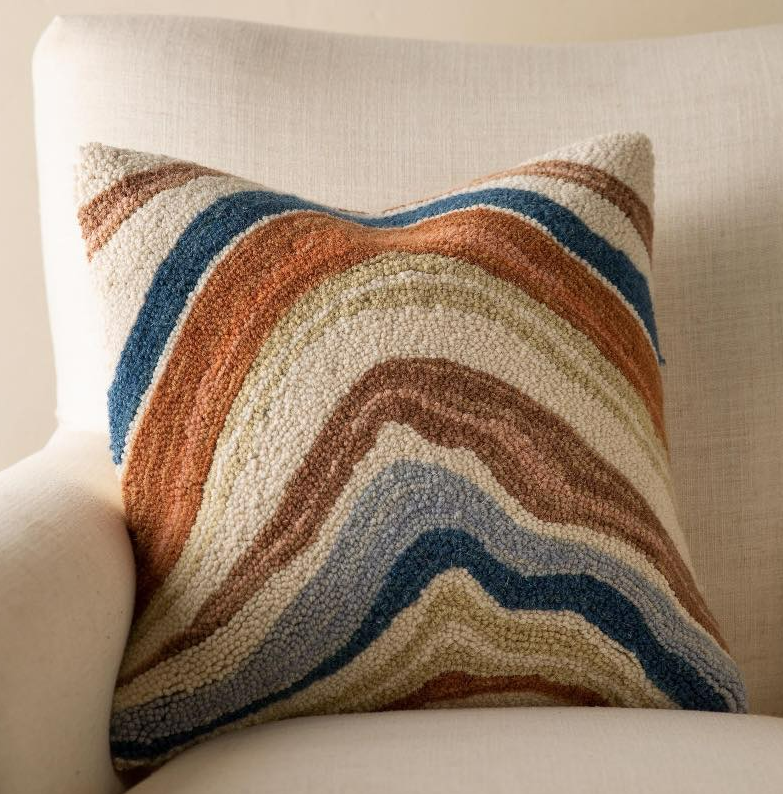 Abstract Agate Hand-Hooked Wool Pillow
