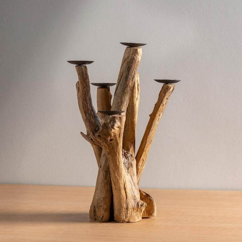 Handcrafted Teak Branch Candelabra