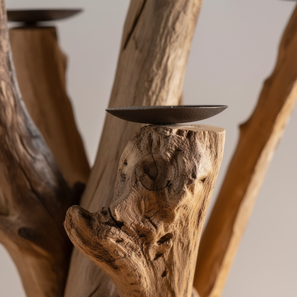 Handcrafted Teak Branch Candelabra