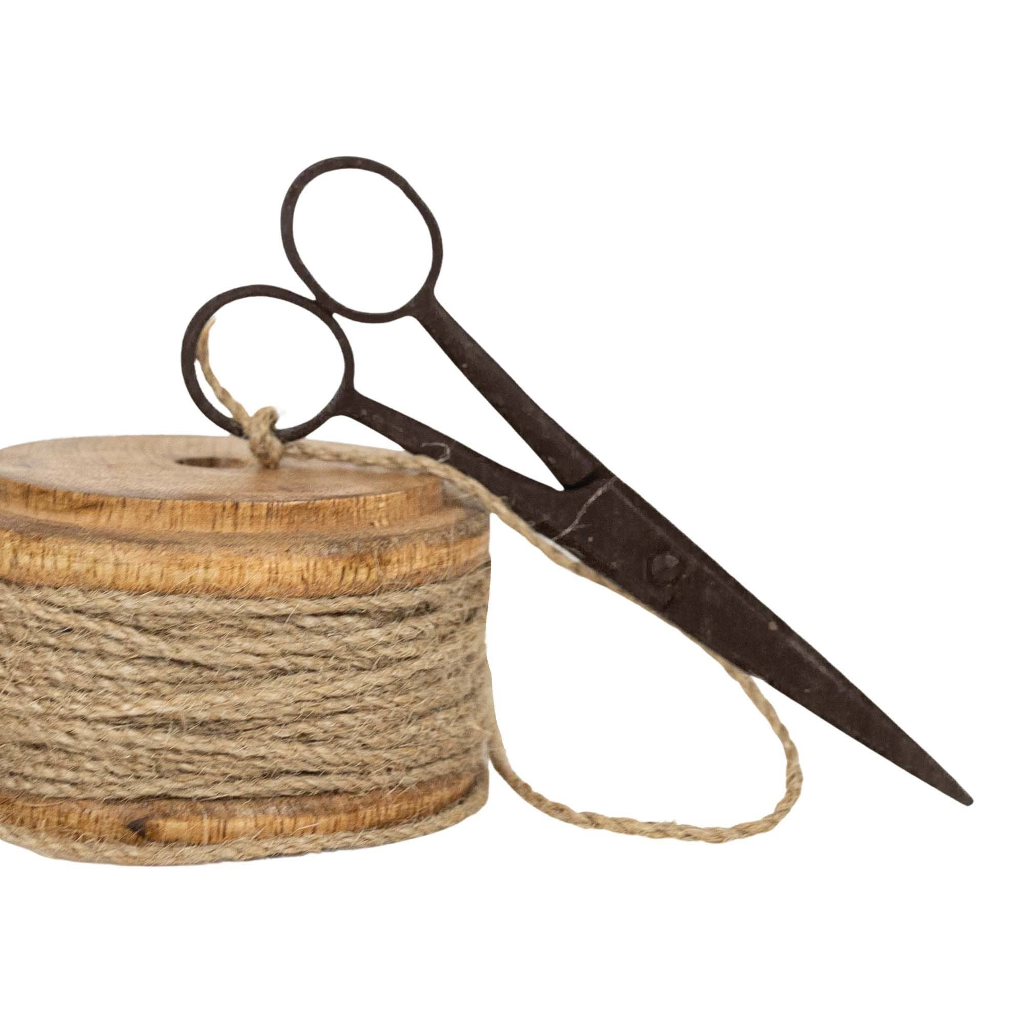 Vintage Decorative Scissor and Spool Metal, Wood & Jute