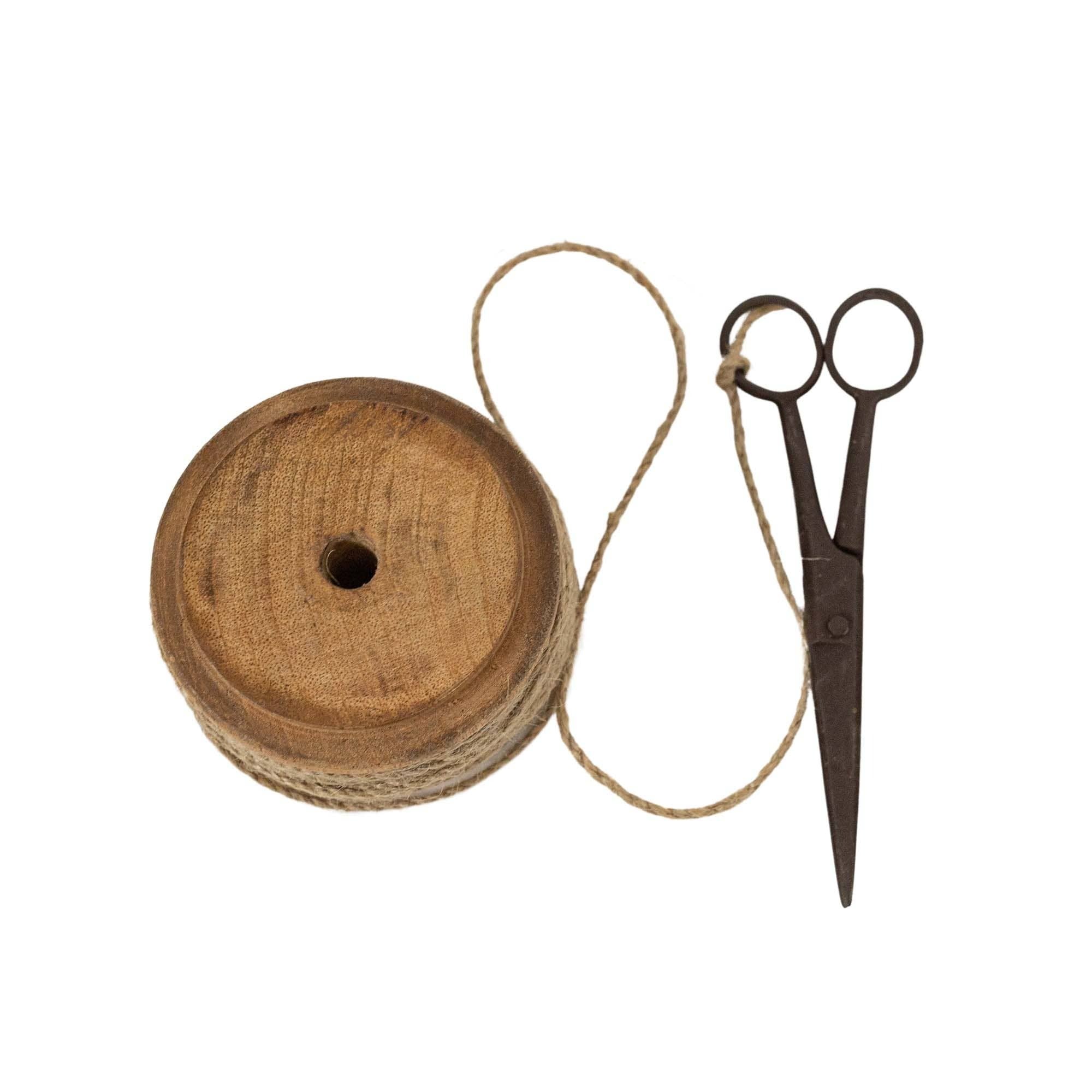 Vintage Decorative Scissor and Spool Metal, Wood & Jute