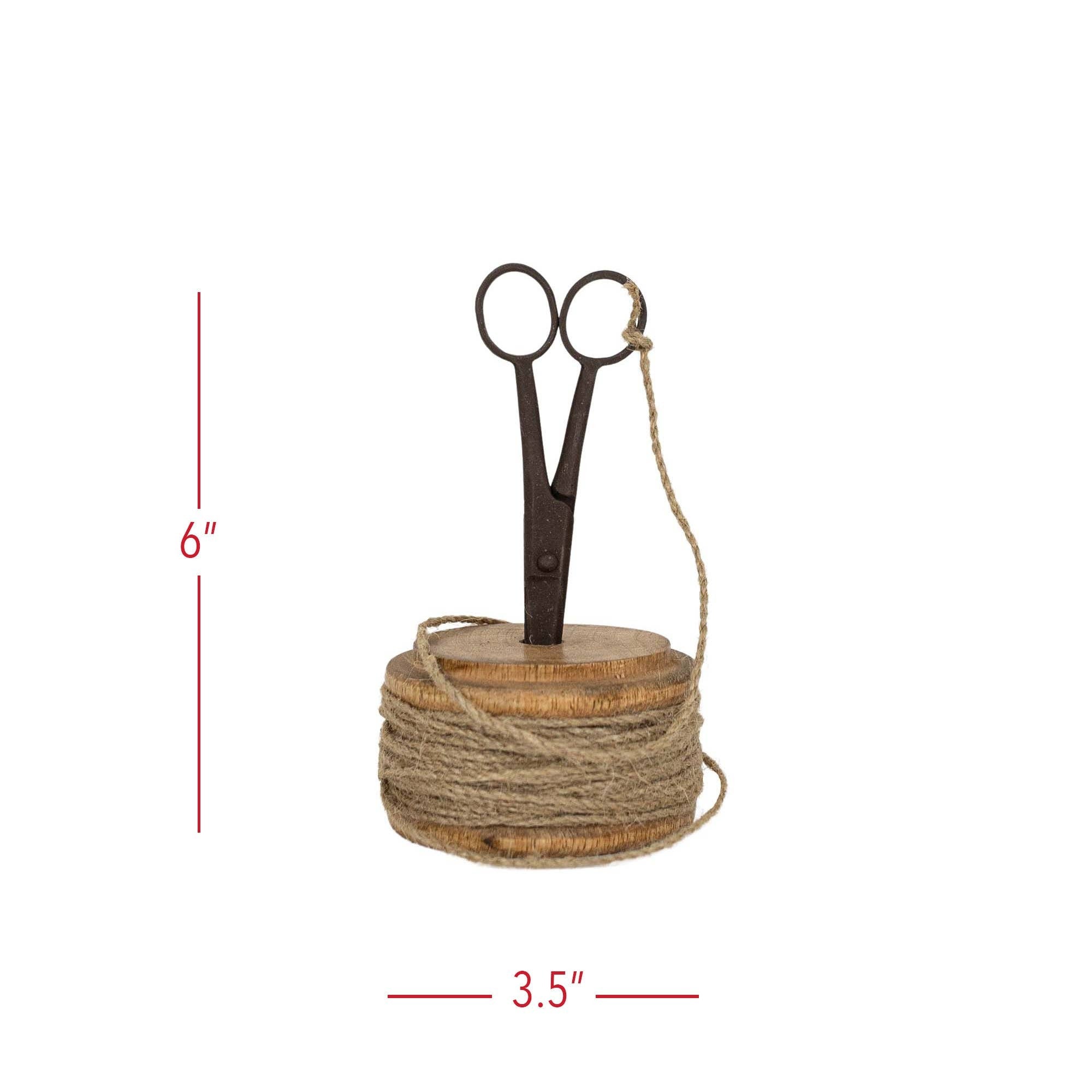 Vintage Decorative Scissor and Spool Metal, Wood & Jute