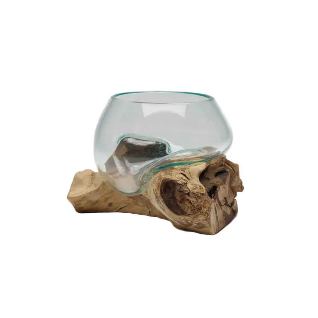 Small Glass Bowl with Wood Base