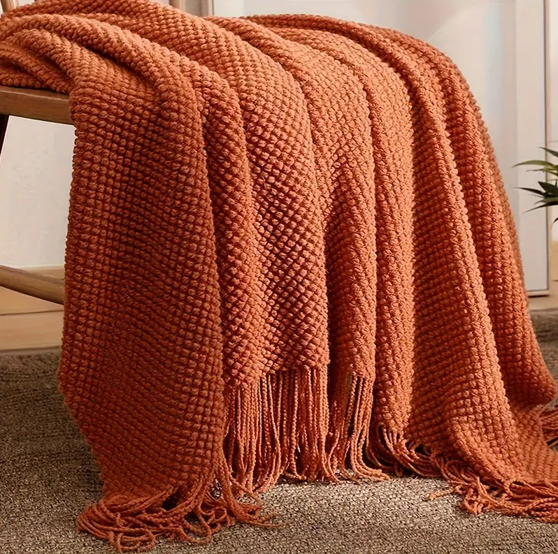 Burnt Orange Knit Throw Blanket