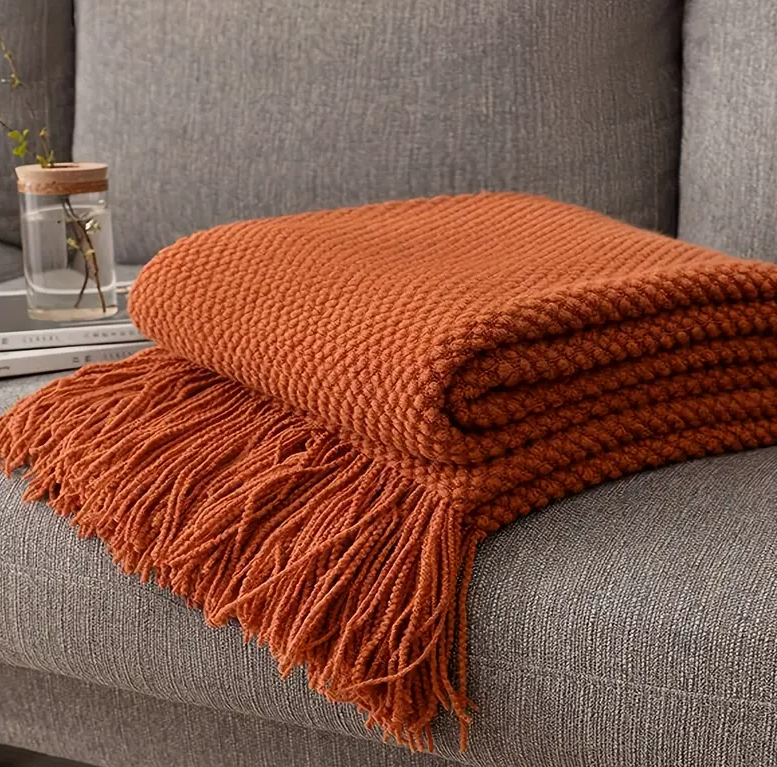 Burnt Orange Knit Throw Blanket