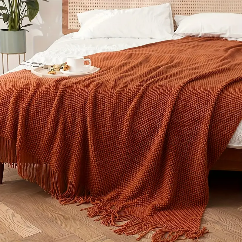 Burnt Orange Knit Throw Blanket