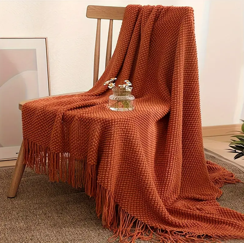 Burnt Orange Knit Throw Blanket