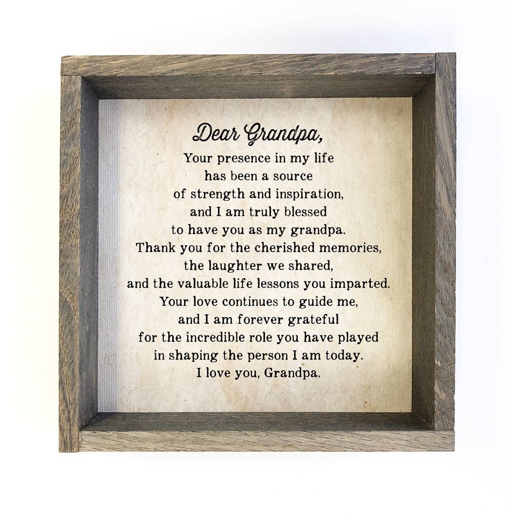 Letter to Grandpa Decorative Framed Canvas Sign | 6x6"
