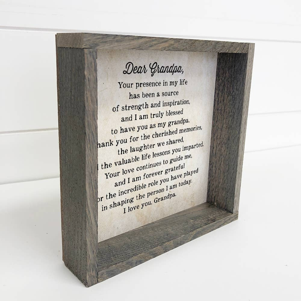 Letter to Grandpa Decorative Framed Canvas Sign | 6x6"