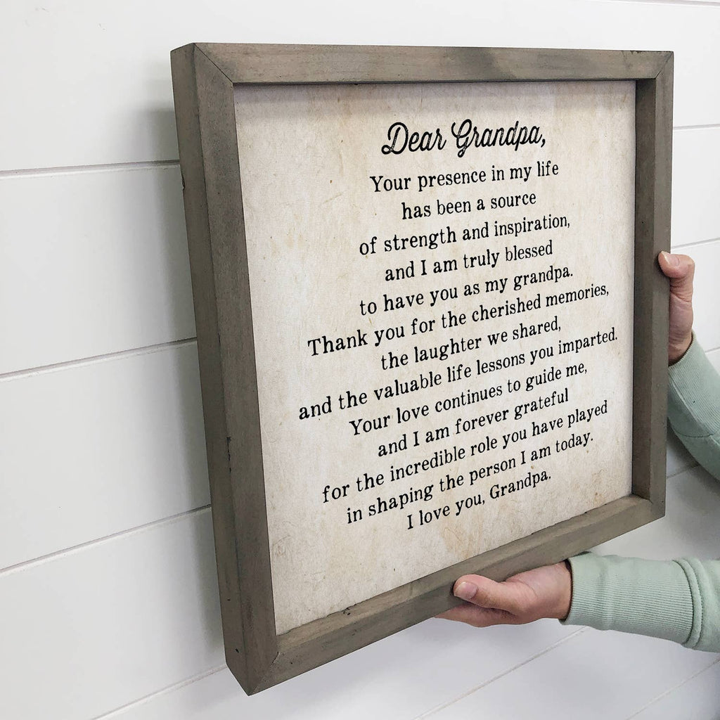 Letter to Grandpa Decorative Framed Canvas Sign | 6x6"