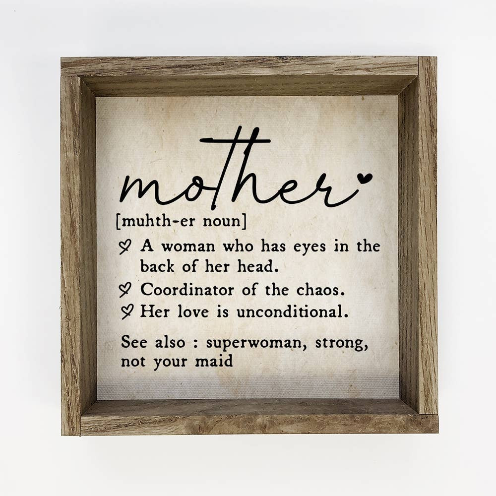 Mother Definition Decorative Framed Canvas Sign | 6x6"