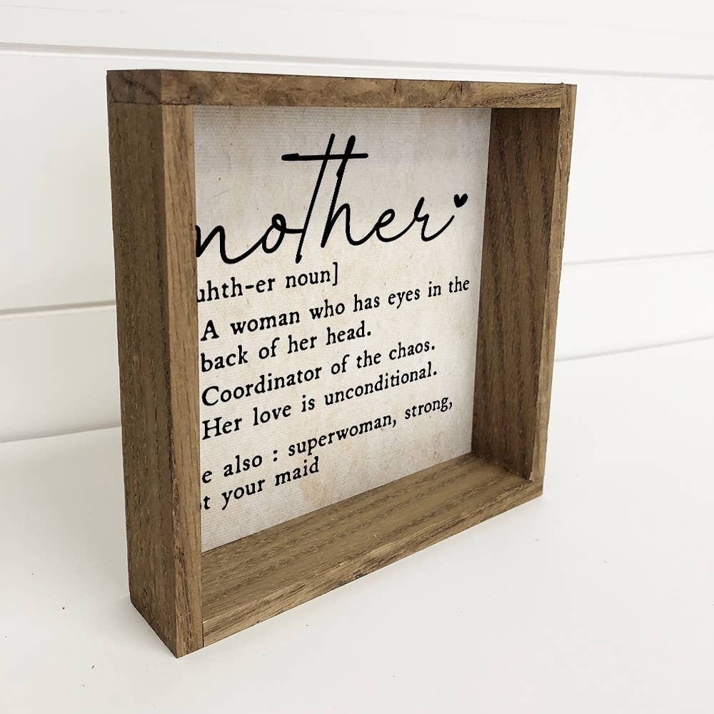 Mother Definition Decorative Framed Canvas Sign | 6x6"