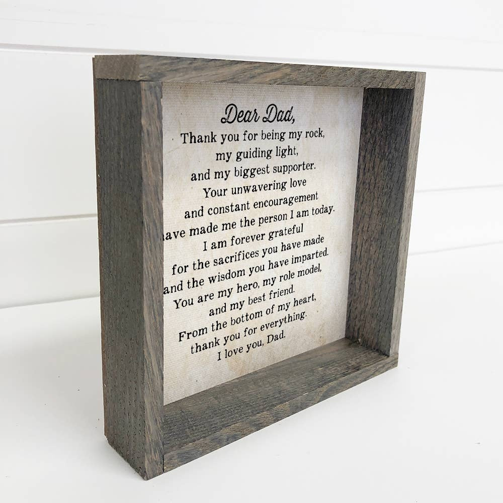 Letter to Dad Decorative Canvas Framed Sign | 6x6"