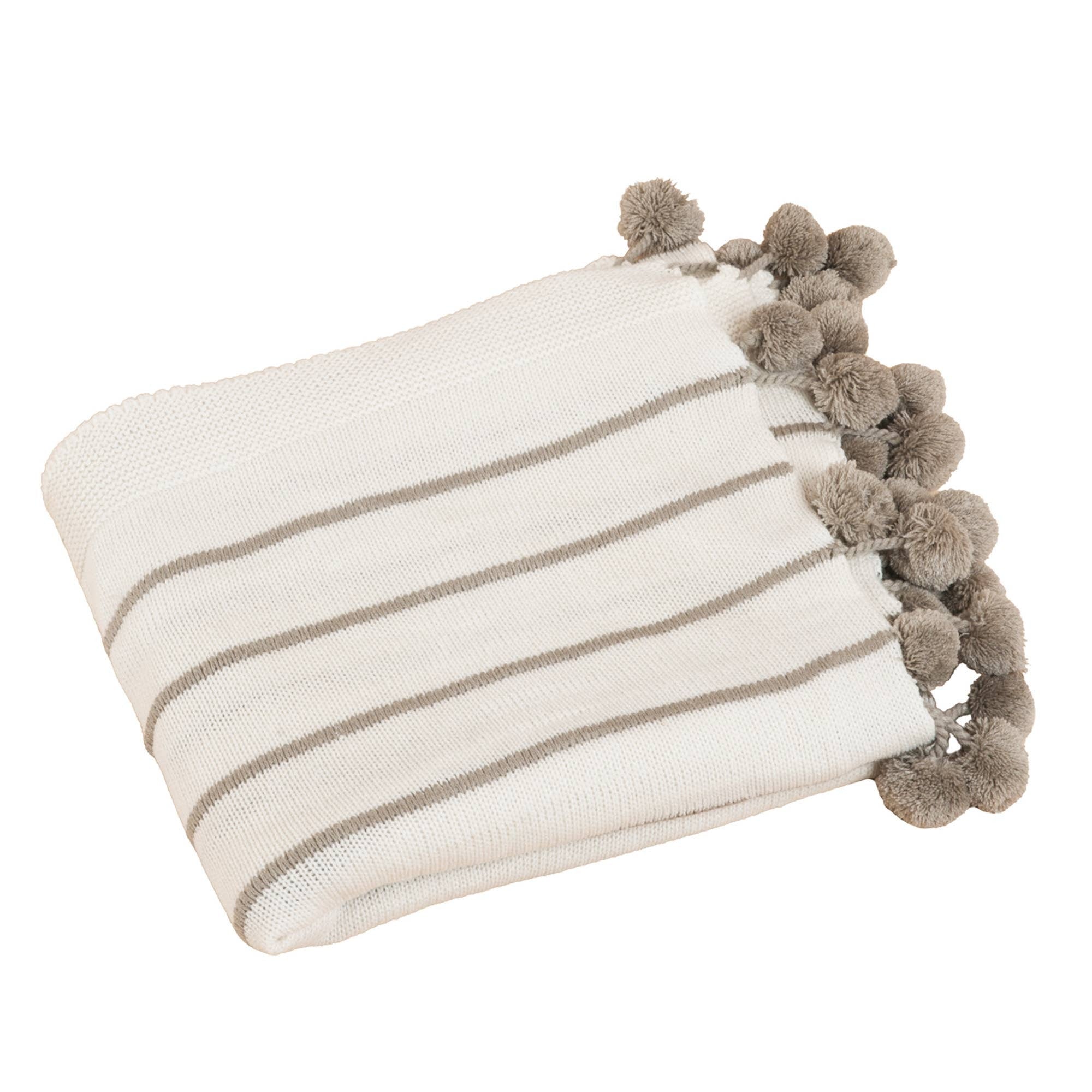 Ivory Pompon Design Throw | 50"x60"