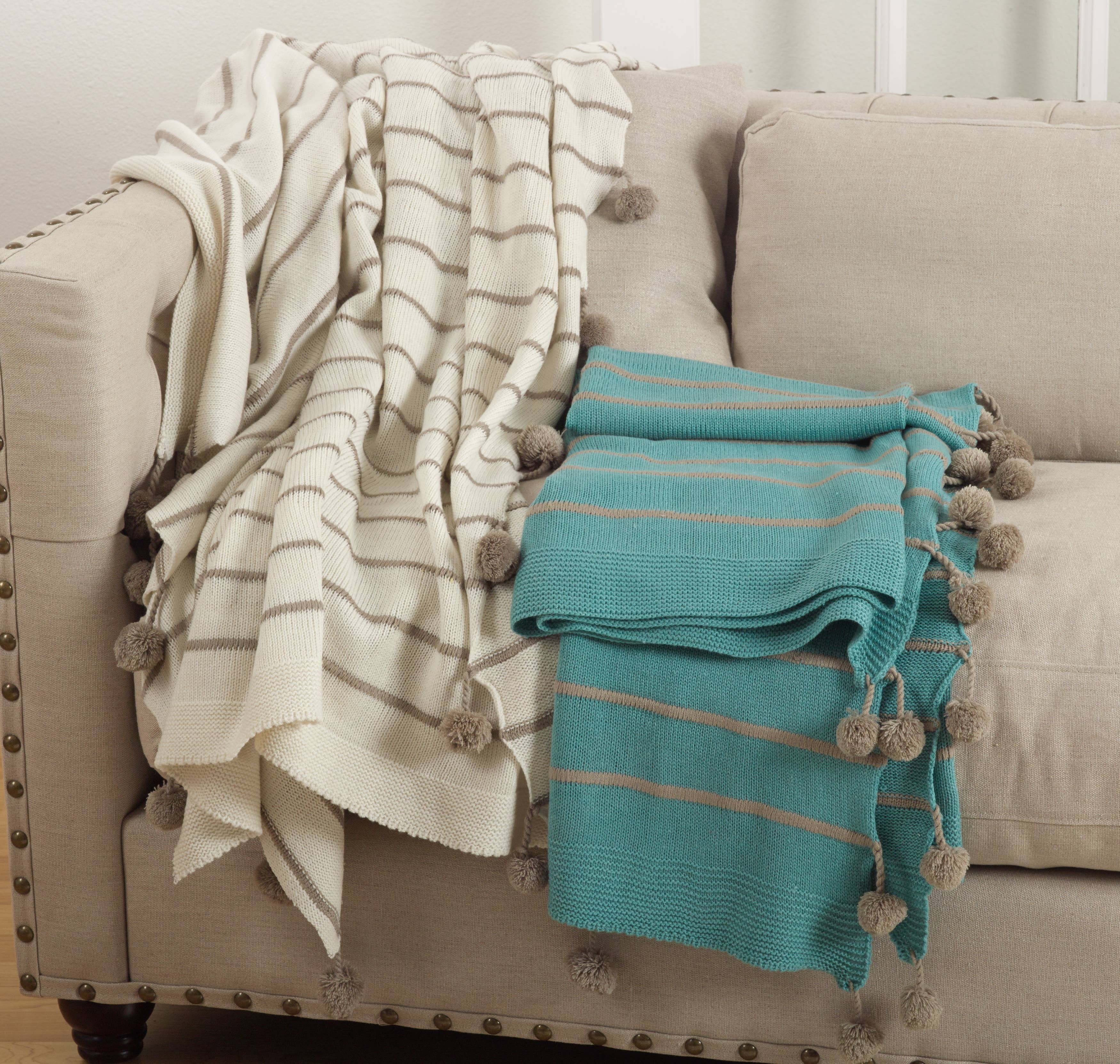 Ivory Pompon Design Throw | 50"x60"