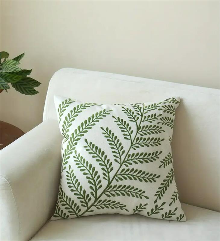 Leaf Embroidered Throw Pillow |  17.5 x 17.5