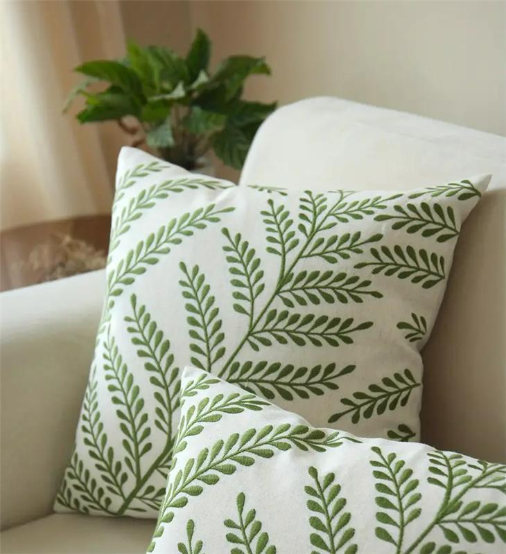 Leaf Embroidered Throw Pillow |  17.5 x 17.5