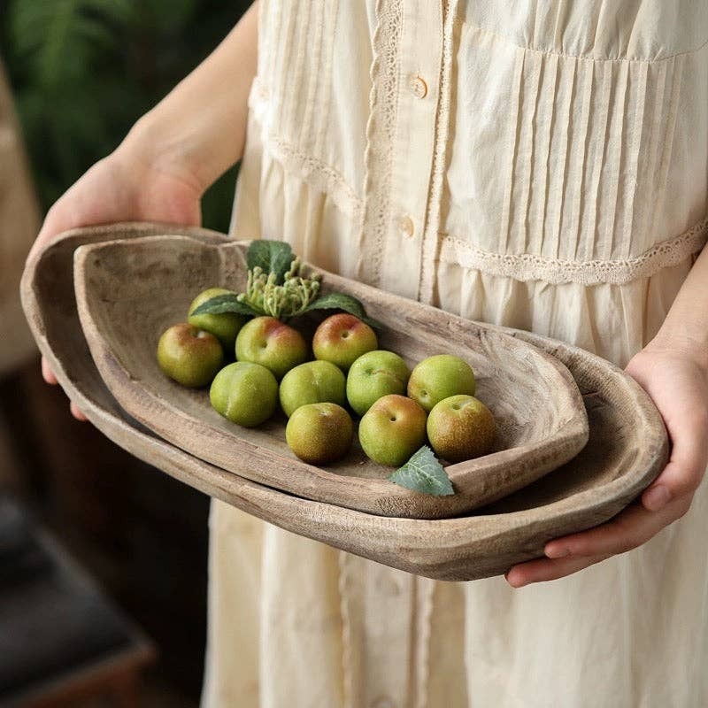 Wooden Boat-Shaped Fruit Platters