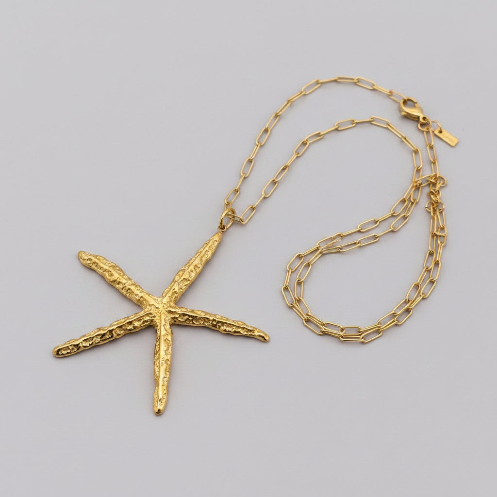 Starfish Charm Long Chain Necklace | 18K Gold Plated SS