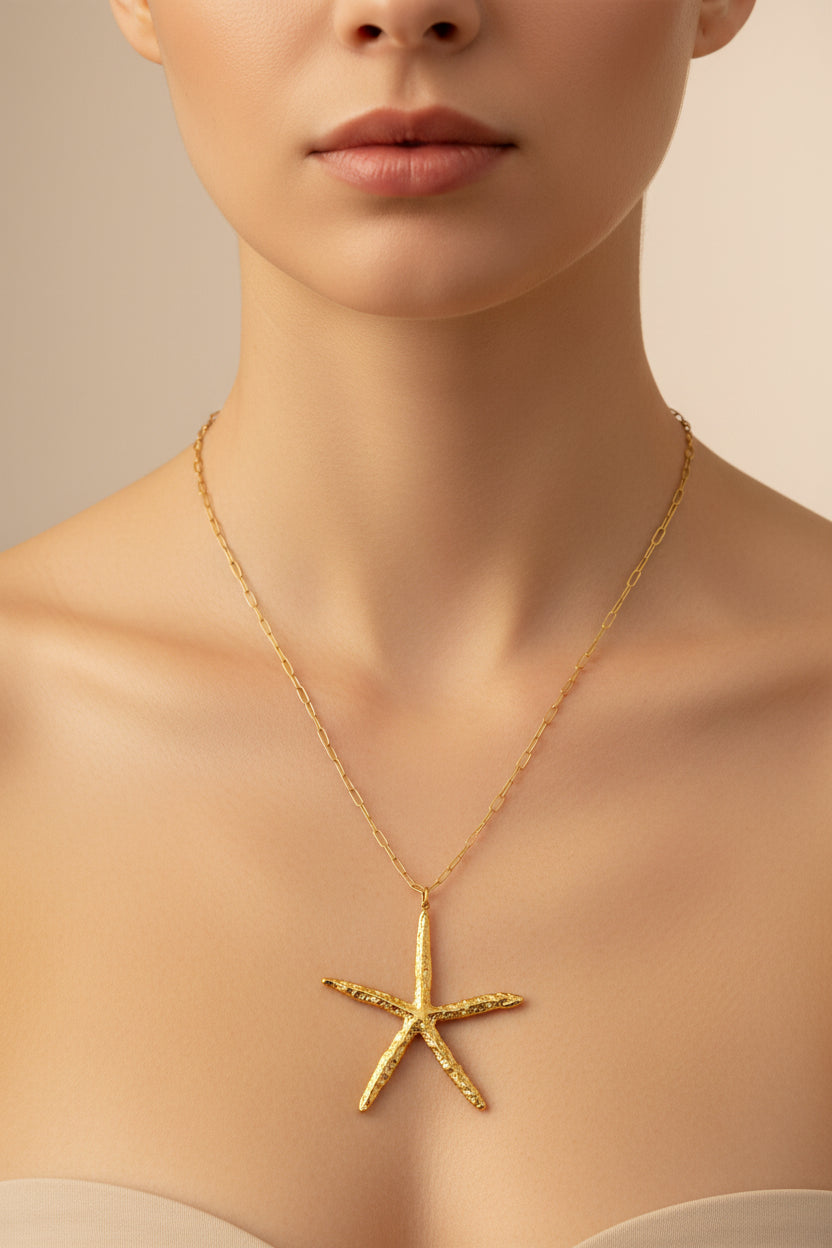 Starfish Charm Long Chain Necklace | 18K Gold Plated SS