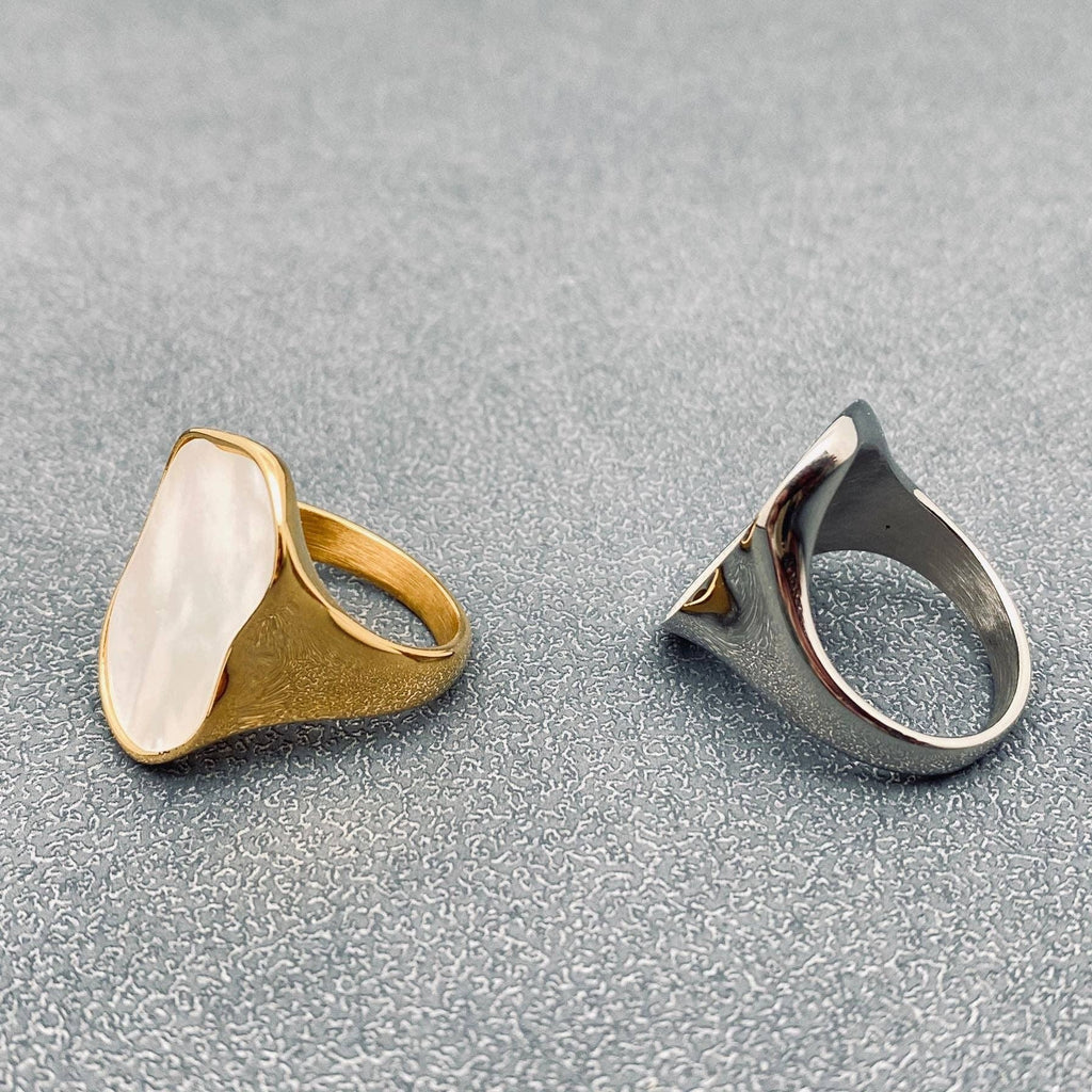 Shell Geometric 18K Gold Plated Stainless Steel Ring | Size 8