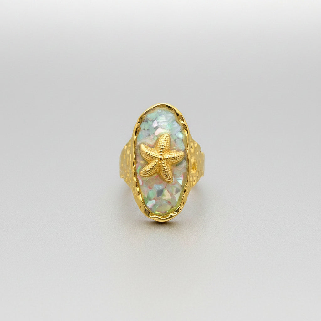 Shattered Shell 18K Gold Plated S.Steel Starfish Ring - FGS