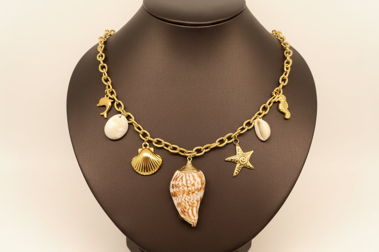 Beach Style 18K Gold Plated S.Steel Charm Necklace - FGS