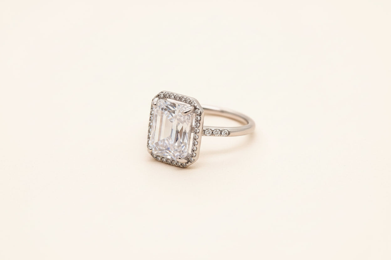 Square Zircon 18K Gold Plated S.Steel Adjustable Ring - FGS: Steel color