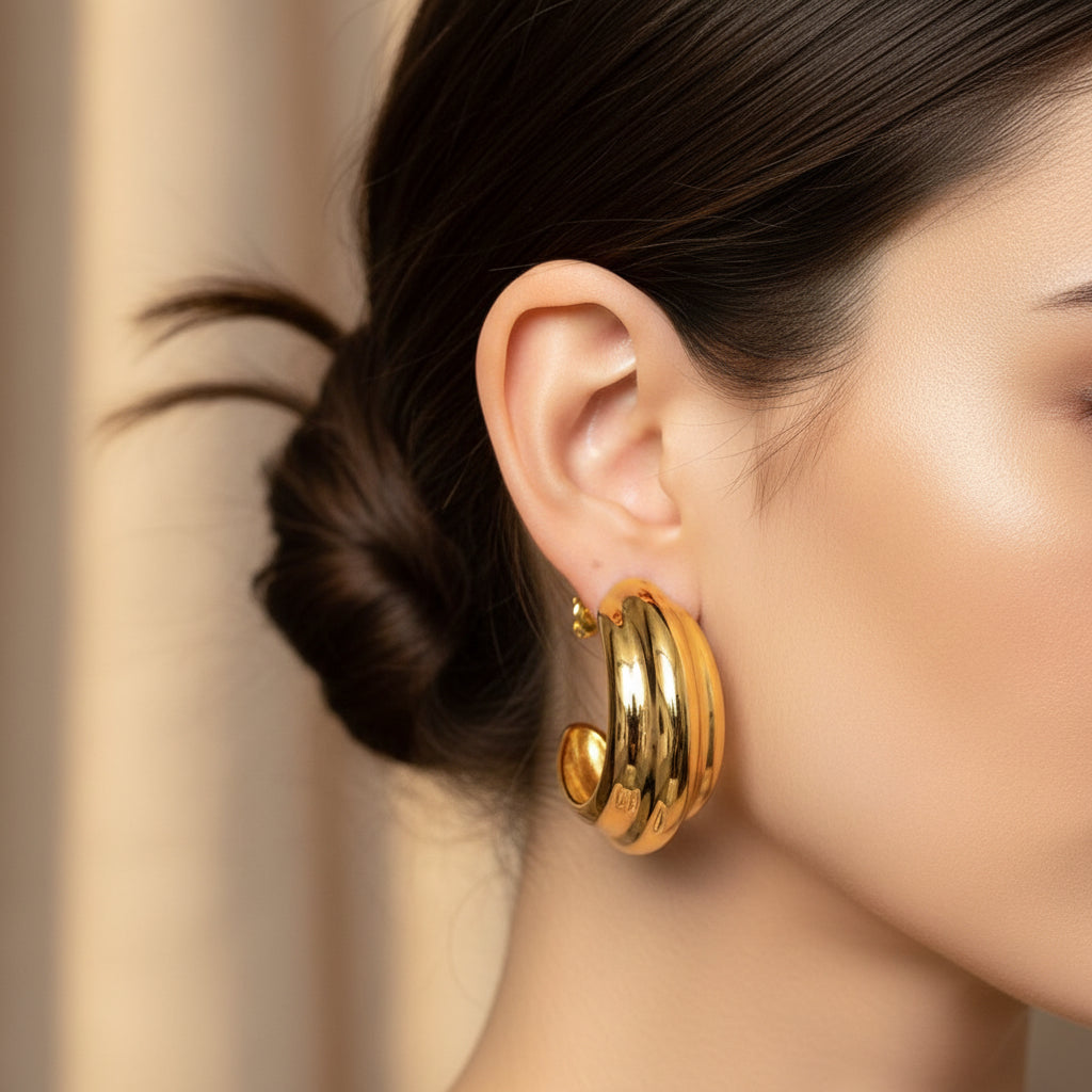 C Shaped Post Earrings - Golden | 18K Gold Plated Stainless Steel