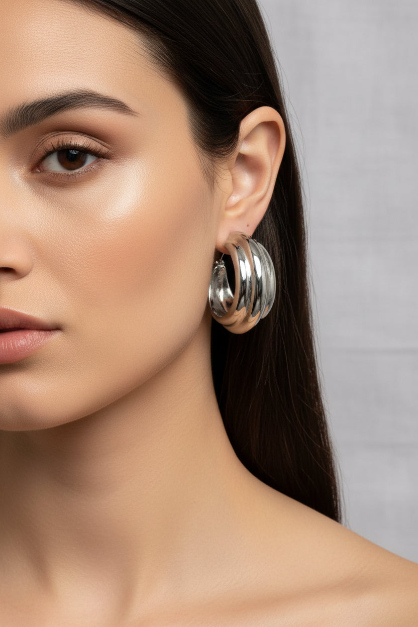 C Shaped Post Earrings - Steel | 18K Gold Plated Stainless Steel