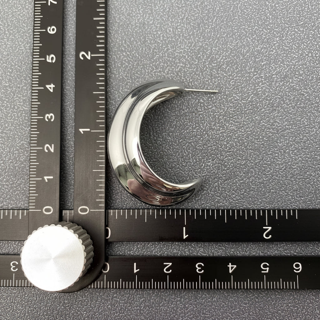C Shaped Post Earrings - Steel | 18K Sliver Plated Stainless Steel
