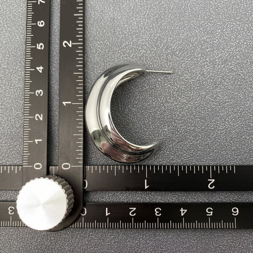 C Shaped Post Earrings - Steel | 18K Sliver Plated Stainless Steel