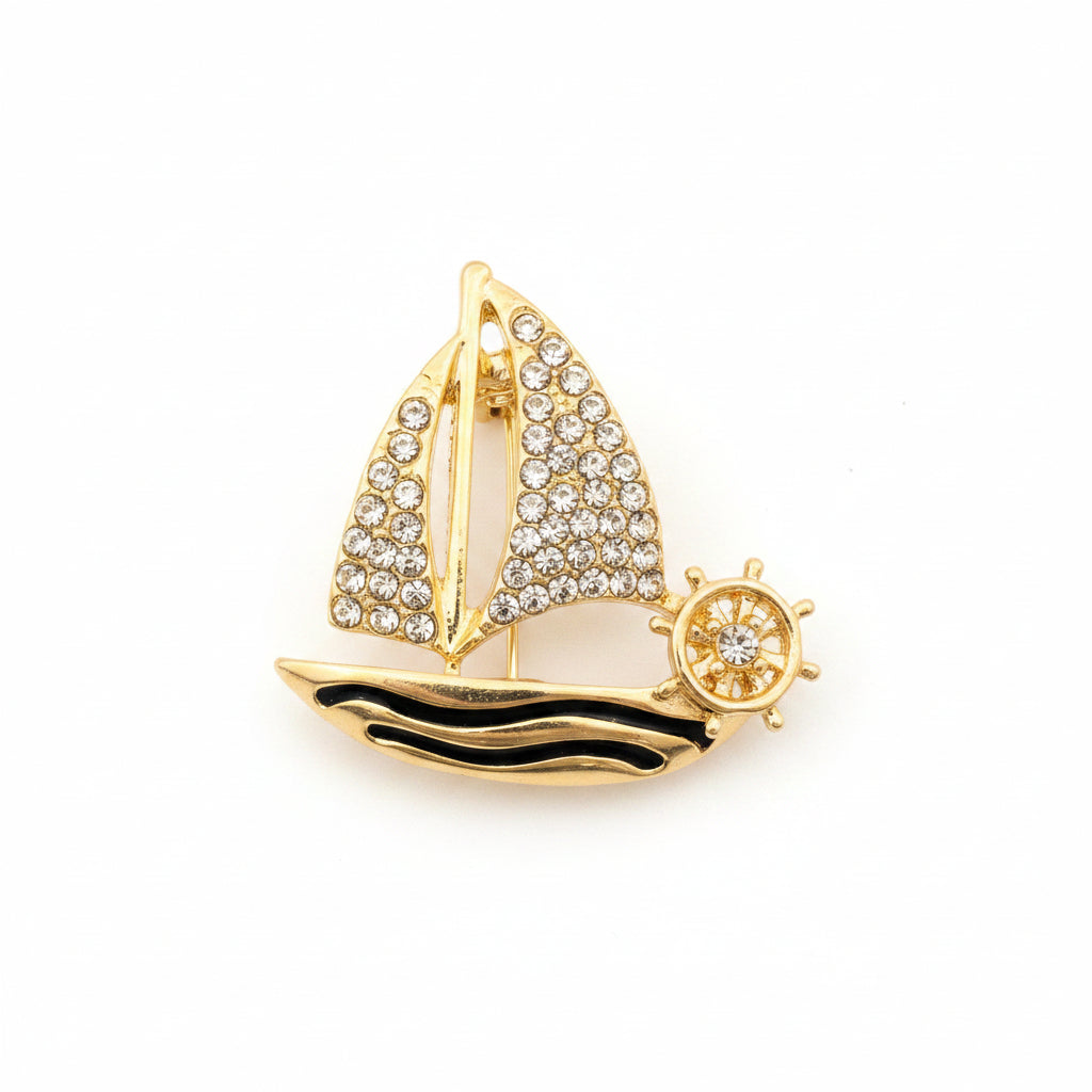 Rhinestone Sailboat Brooch