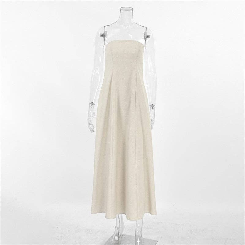 Khaki Casual Strapless Maxi Dress