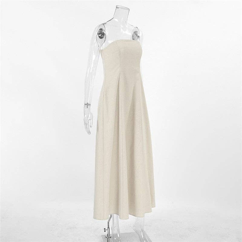 Khaki Casual Strapless Maxi Dress