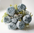 Blue Peony Flowers Bouquet - Vibrant Purple Fabric Blooms with Lush Green Leaves