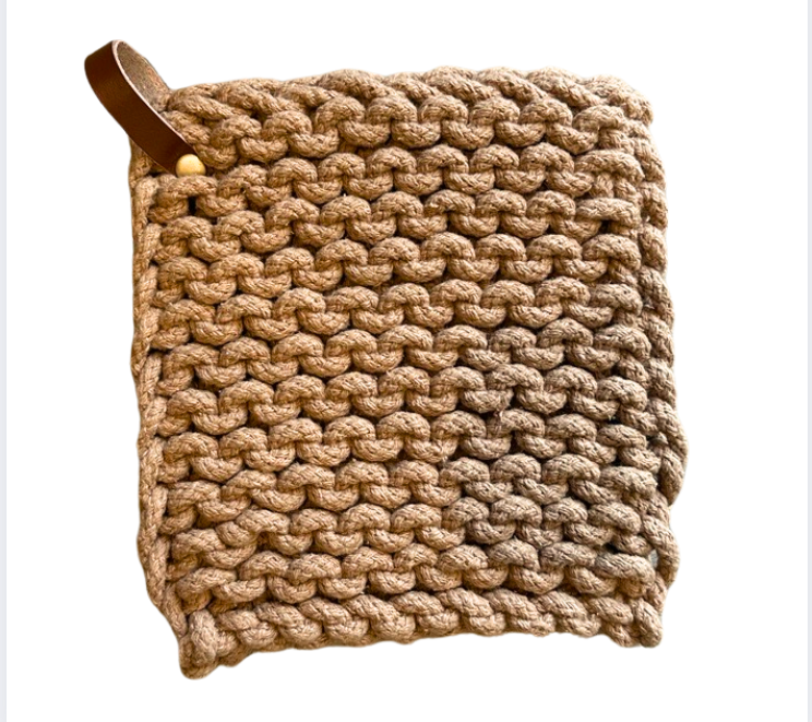 Leather Strap TP Knit Pot Holder