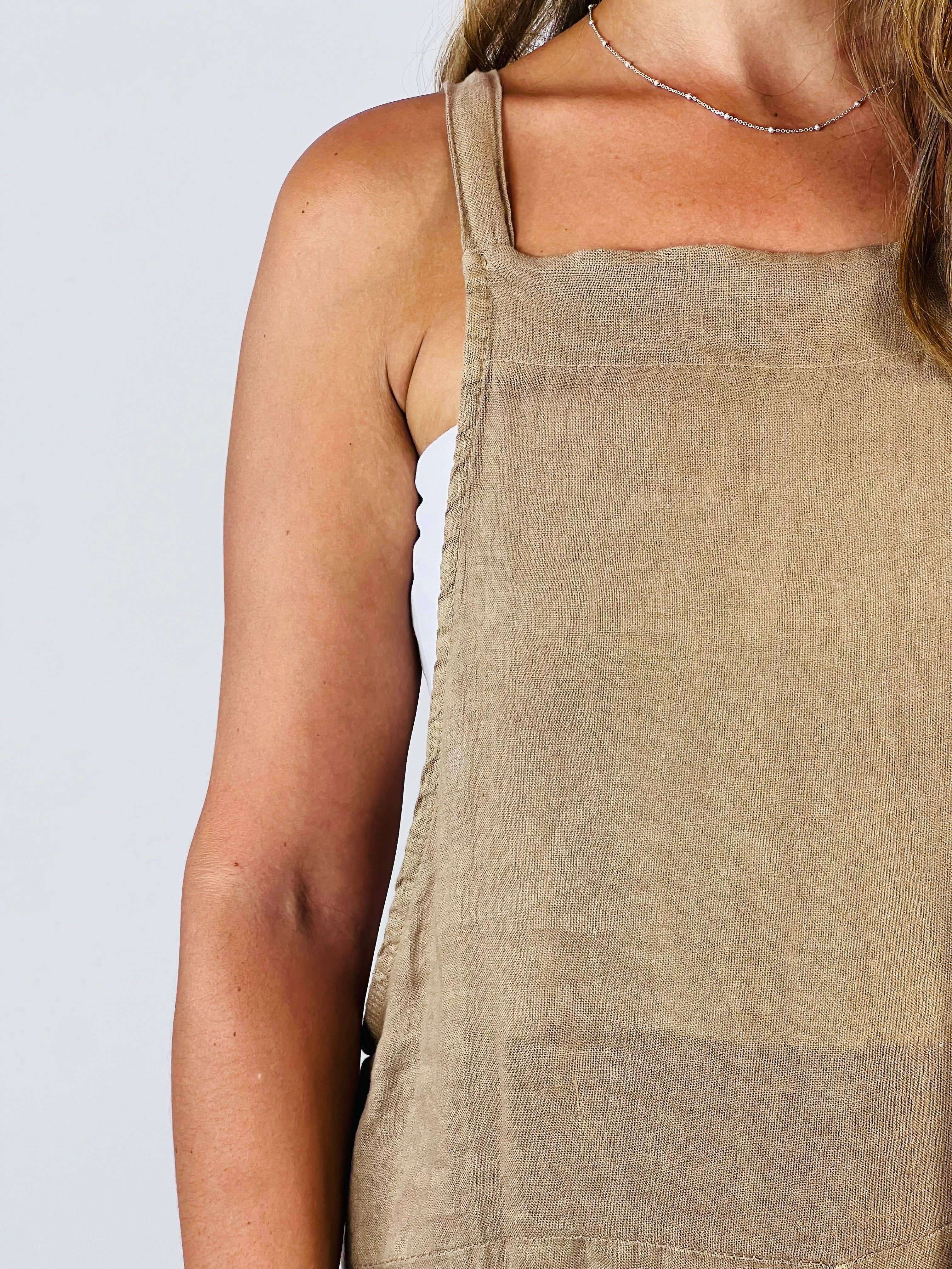 100% Linen Romper | Beige