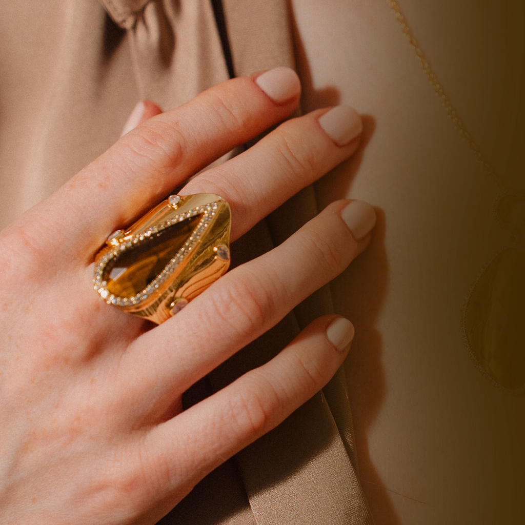 PHOEBE´S - Anillo de piedra preciosa con figura: Tiger's Eye