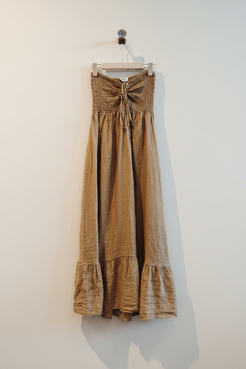 100% Linen Word Of Honor Dress | Camel