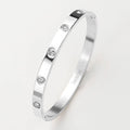 Stainless Steel Crystal Embellished Bangle Bracelet: Silver