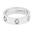 Stone Embellished Stainless Steel Band Ring: Silver